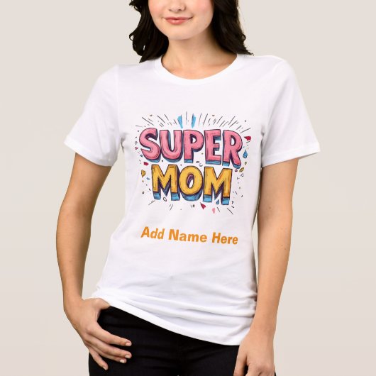 Super Mom Modern Pink & Yellow Pop Art Design Gift Tri-Blend Shirt (Voorkant)
