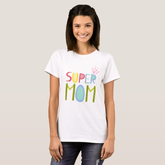 SUPER MOM Moederdag verjaardag Kerstmis Modern T-shirt (Voorkant volledig)