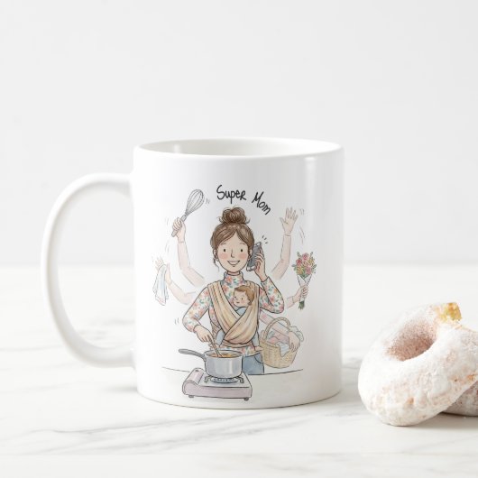 Super Mom Multitasking Illustration Mug | Cute Mug Koffiemok (Met donut)