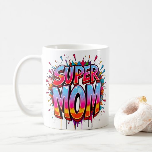 Super Mom Quote Moederdag Koffiemok (Met donut)