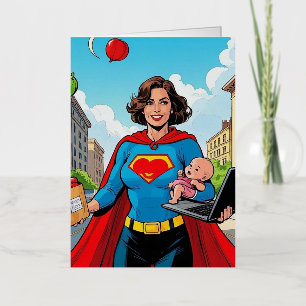 "Super Mom" Retro stripstijl Folie Wenskaart