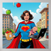 "Super Mom" Retro stripstijl Poster (Voorkant)