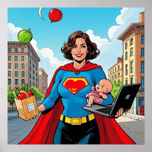 "Super Mom" Retro stripstijl Poster (Voorkant)