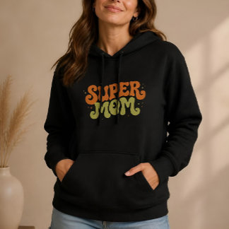 SUPER MOM Speelse Retro Groovy Typografie Hoodie