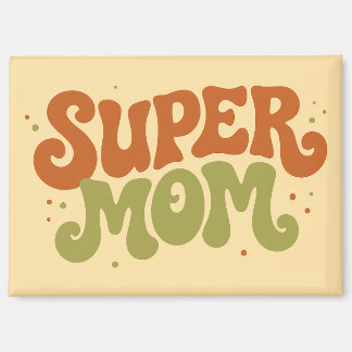 SUPER MOM Speelse Retro Groovy Typografie Magneet