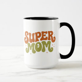 SUPER MOM Speelse Retro Groovy Typografie Mok