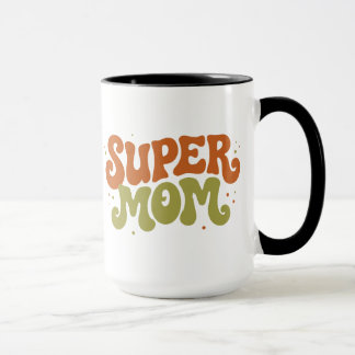 SUPER MOM Speelse Retro Groovy Typografie Mok