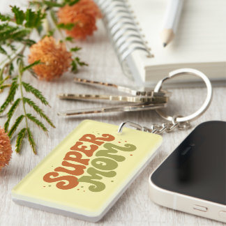 SUPER MOM Speelse Retro Groovy Typografie Sleutelhanger