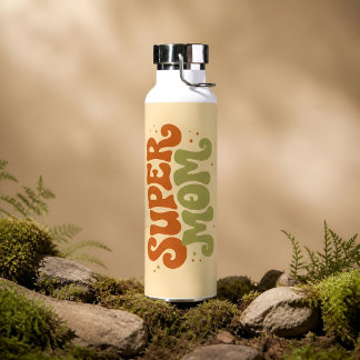 SUPER MOM Speelse Retro Groovy Typografie Waterfles