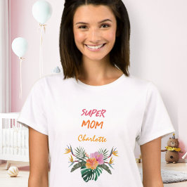 SUPER MOM Tropical Parrot Waterverf Baby shower T-shirt