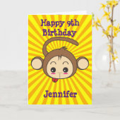 Super Monkey Face op Sunburst Background Birthday Kaart (Gele Bloem)