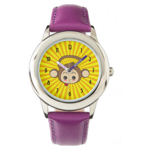 Super Monkey Face op Sunburst Background Horloge