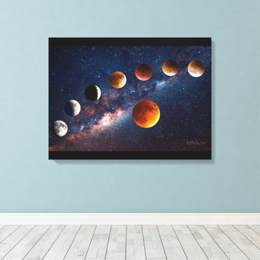 Super moon lunar eclipse 24x18 Wrapped Canvas (Insitu (Houten vloer))