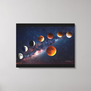 Super moon lunar eclipse 24x18 Wrapped Canvas Afdruk