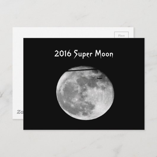 Super Moon met vliegtuig Passend/! Briefkaart (Voorkant / Achterkant)