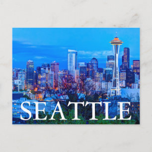 Super Moon opkomend nabij de skyline van Seattle Briefkaart