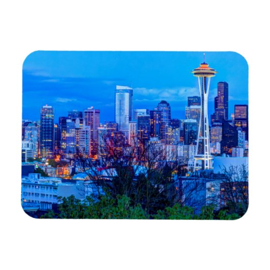 Super Moon opkomend nabij de skyline van Seattle Magneet (Horizontaal)