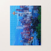 Super Moon rijzend nabij de skyline van Seattle Legpuzzel (Verticaal)