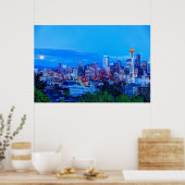 Super Moon rijzend nabij de skyline van Seattle Poster (Keuken)