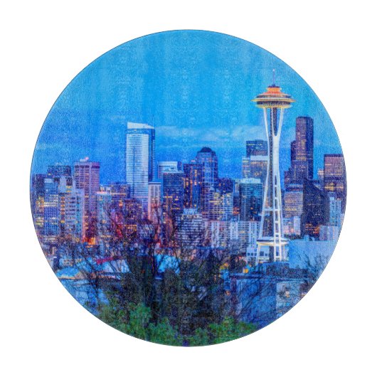 Super Moon rijzend nabij de skyline van Seattle Snijplank (Voorkant)