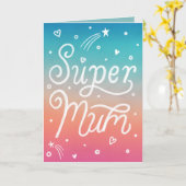 Super Mum Sterren Harten belettering Moederdag Kaa Kaart (Gele Bloem)
