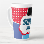 Super Nana Comic Cartoon met Paars en blauw Latte Mok (Linkerhoek)