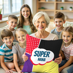 Super Nana Comic Cartoon met Paars en geel Kussen