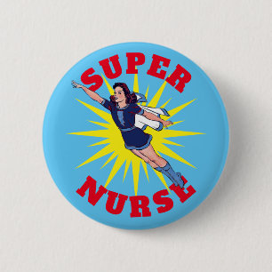 Super Nurse Hero Woman Sjabloon Ronde Button 5,7 Cm