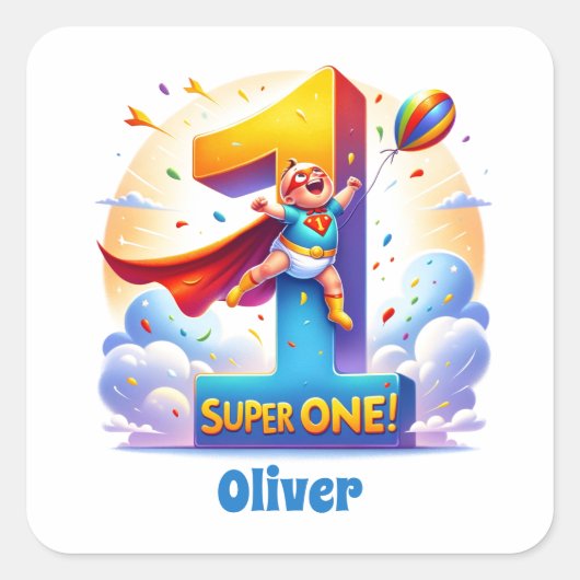 Super 'One' - het heldhaftige jaar van [name] Vierkante Sticker (Voorkant)