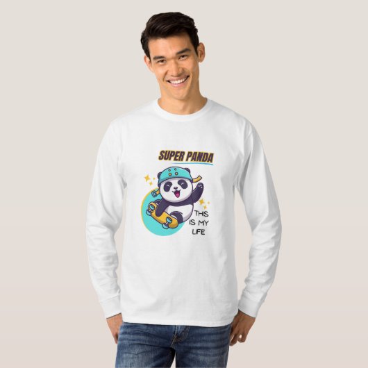 Super Panda Skateboarden Lange Mouw T-shirt (Voorkant volledig)