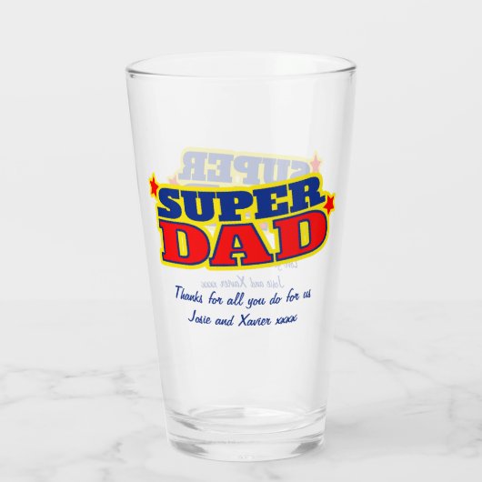 Super Papa aangepaste bericht rood blauw geel afbe Glas (Achterkant)