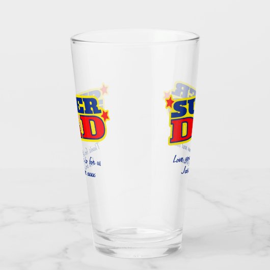 Super Papa aangepaste bericht rood blauw geel afbe Glas (Rechts)