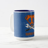 Super Papa Held Tweekleurige Koffiemok (Voorkant links)