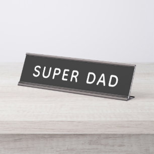 Super Papa Krachtig Zwart en Wit Kantoor Bureau Naambordje