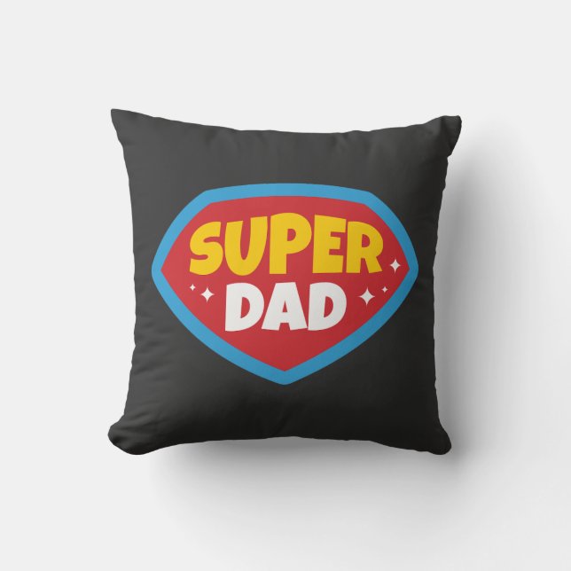 Super Papa Retro Superhelden Badge Kussen (Voorkant)