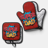 Super papa snor moderne grunge ovenwant & pannenlap set (Voorkant / Achterkant)