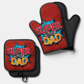 Super papa snor moderne grunge ovenwant & pannenlap set (Voorkant / Achterkant)
