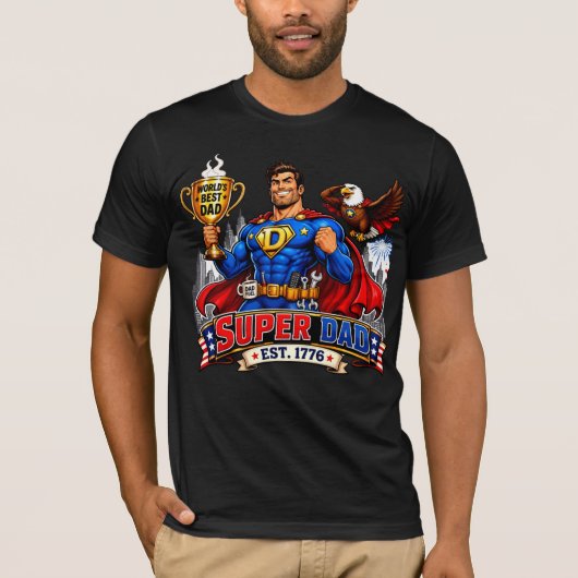 Super Papa Vaderdag Superheld Comic Geschenk T-shirt (Voorkant)
