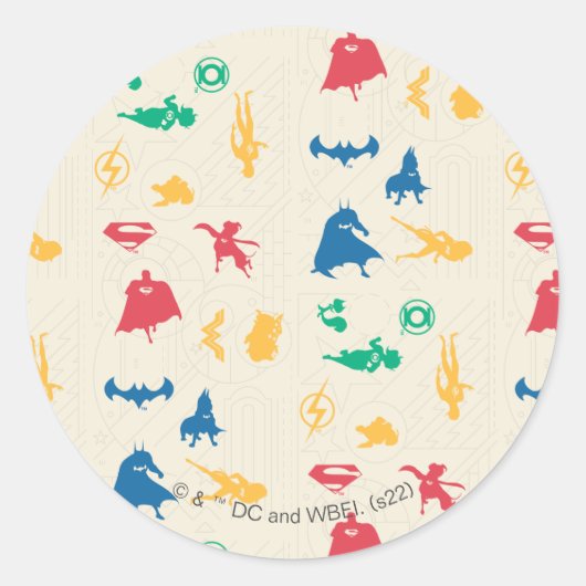 Super Pets & Justice League Silhouette Pattern Ronde Sticker (Voorkant)
