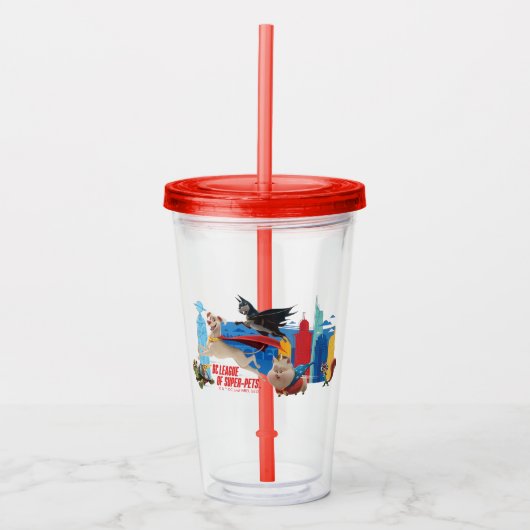 Super-Pets patrouillerende metropolis Acryl Drinkbeker (Voorkant)