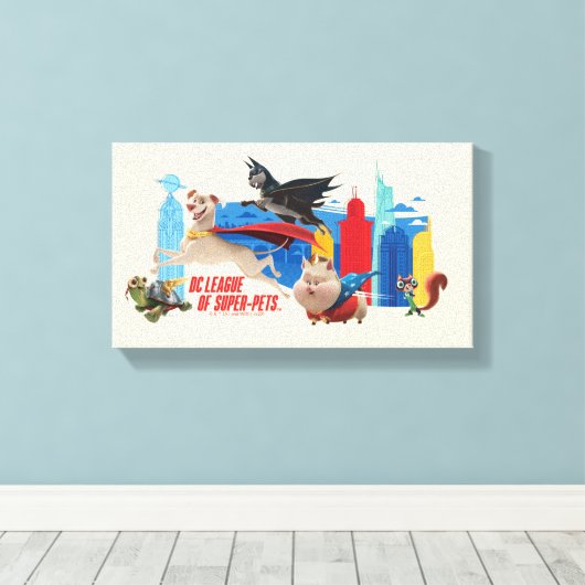 Super-Pets patrouillerende metropolis Canvas Afdruk (Insitu (Houten vloer))