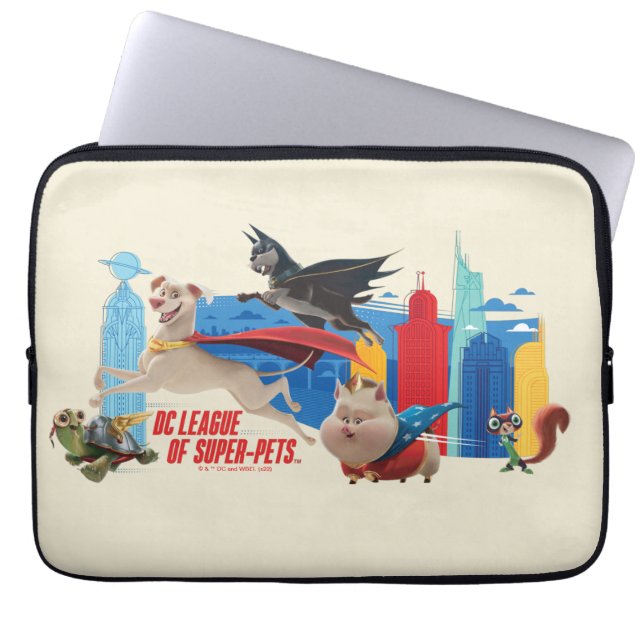 Super-Pets patrouillerende metropolis Laptop Sleeve (Voorkant)