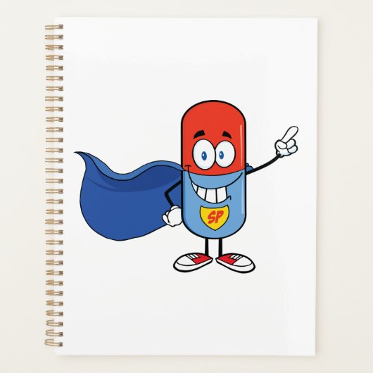 Super Pill Cartoon Helden Karakter Planner (Voorkant)