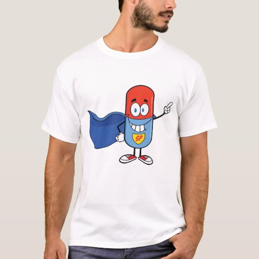 Super Pill Cartoon Heldhaft Karakter T-shirt (Voorkant)