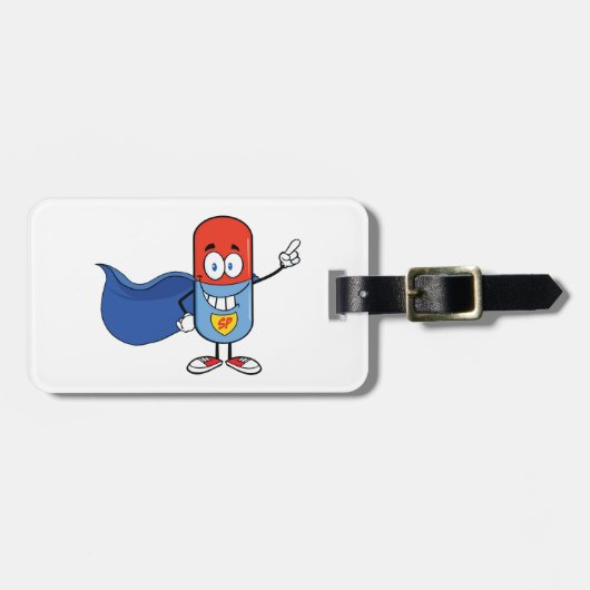 Super Pill Cartoon Hero Character Bagagelabel (Voorkant horizontaal)