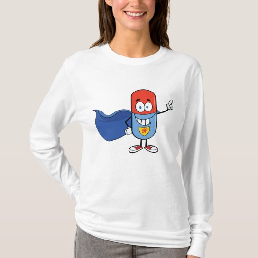 Super Pill Cartoon Hero Character T-shirt (Voorkant)