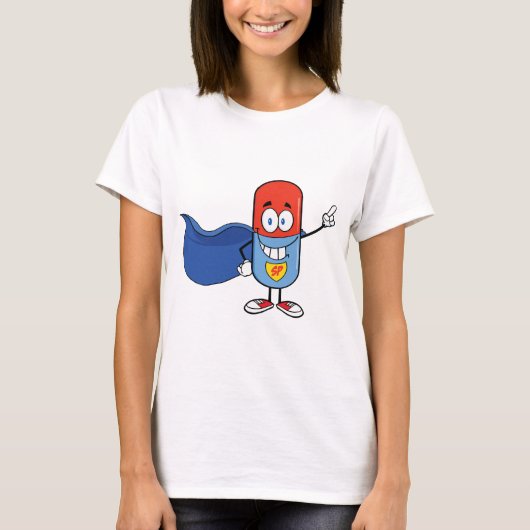 Super Pill Cartoon Hero Character T-shirt (Voorkant)
