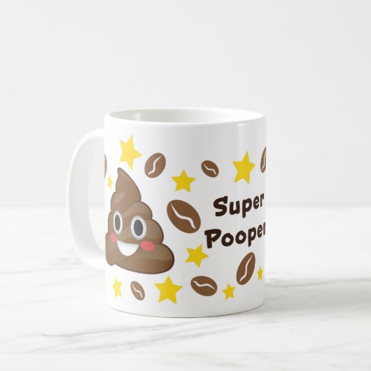 Super Pooper Coffee Bean Emoji Poop Mok (Voorkant links)