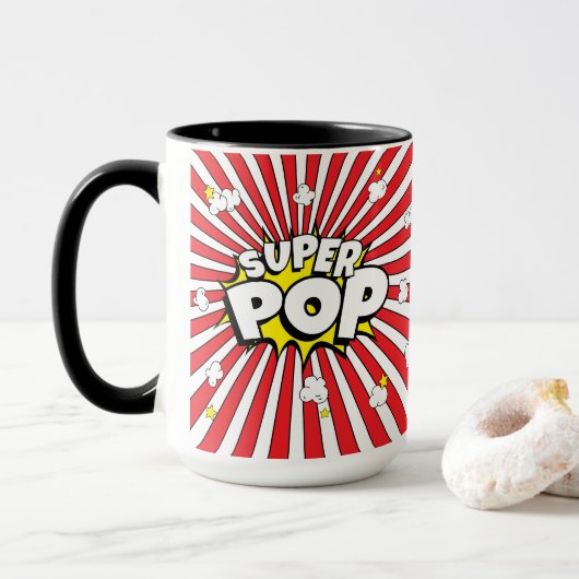 SUPER POP! Comic Book Pop Art Fun Pun Dad Mok (Met donut)