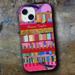 Super Pop en kleurrijke strepen op roze iPhone 15 Case
